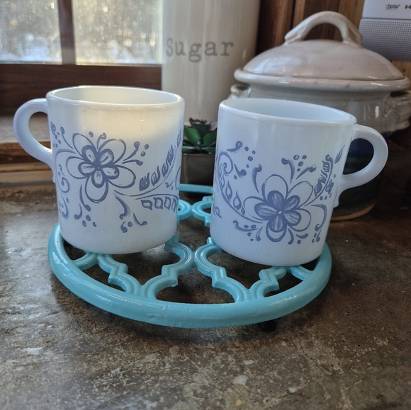 Pyrex Other - 2 Vintage Pyrex Brittany Blue Flower 489 10 oz. Tea Cups Coffee Mugs 1967 USA